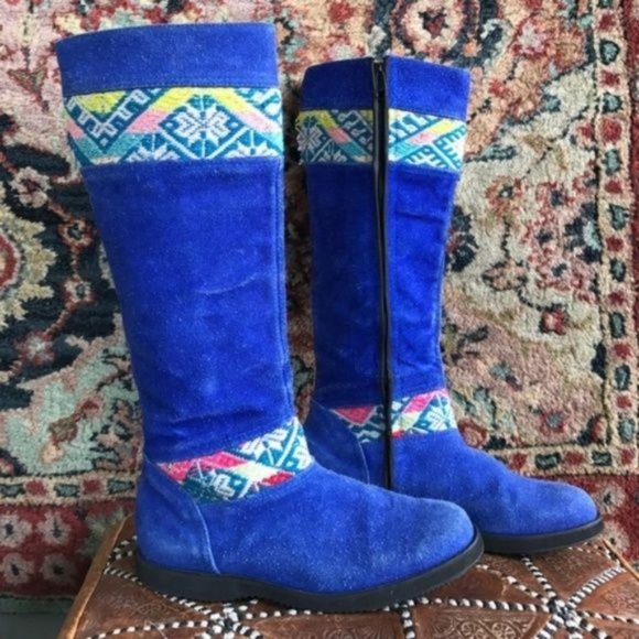 Costume Baldor Shoes - Suede Textile Boots Moroccan Handmade Local Blue